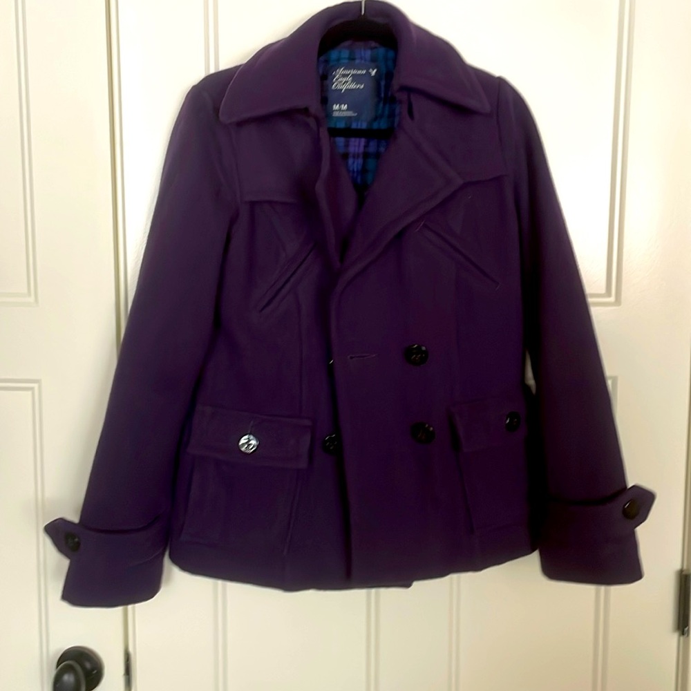 Very warm American Eagle eggplant purple peacoat